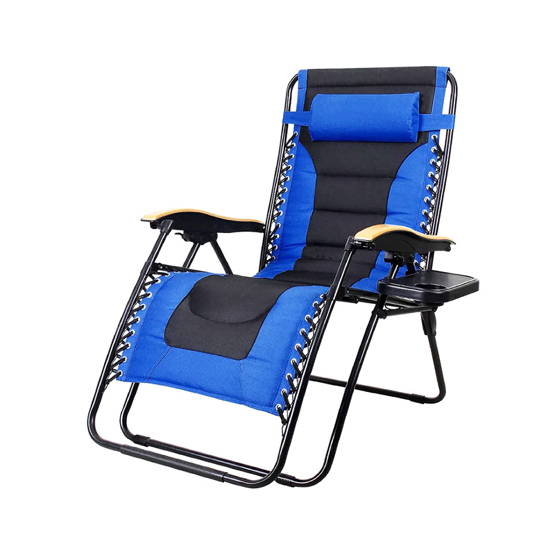 Silla reclinable plegable acolchada azul con portavasos para piscina de playa al aire libre